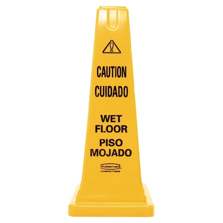 Rubbermaid Commercial 4-Side Caution, Wet Floor Safety Cone, 10.5w x 10.5d x 25 5/8h, Yellow FG627777YEL